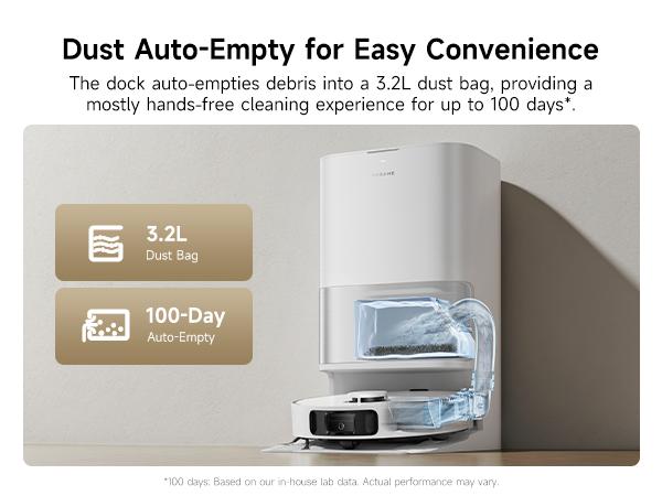 【Flagship Upgrade 2026】 DREAME D30 Ultra Robot Vacuum and Mop, 25,000Pa Powerful Suction, All-in-One Base Station with 100 Days Auto-Empty, MopExtend Tech for Edge Cleaning, Smart Obstacle Avoidance, White