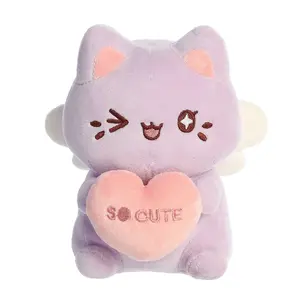Aurora Meowchi 7" Kawaii Stuffed Animal - Tasty Peach, Lavender Candy Heart, Soft Stuffed Collectible Plush, Kawaii Stuffed Animals
