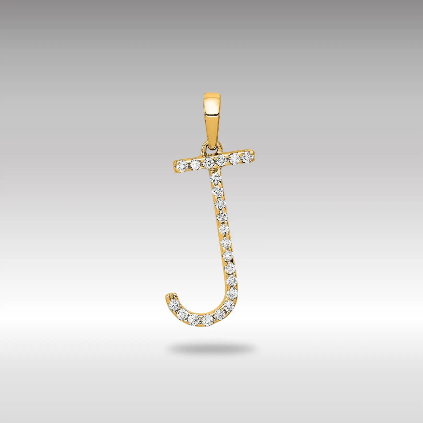 14K Gold Diamond Letter J Initial Pendant - Model PM5222J-010-YA