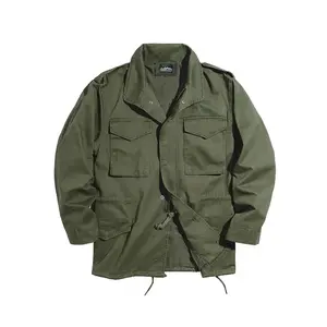 Men's pure cotton retro collar zipper jacket, field work jacket, workwear jacket, multi pocket design, drawstring at waist and hem, suitable for daily leisure outdoor activities in spring, autumn and winter.