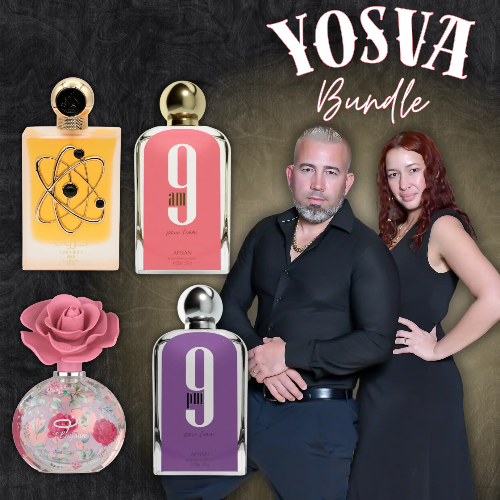 Yosva Bundle | Afnan 9 PM Pour Femme + Afnan 9 AM Pour Femme + Lattafa Tharwa Gold + Lattafa Layaan | Women's Fragrance | 100 ML - 3.4 OZ | Eau De Parfum | Lavender - Bergamot & Orange Blossom