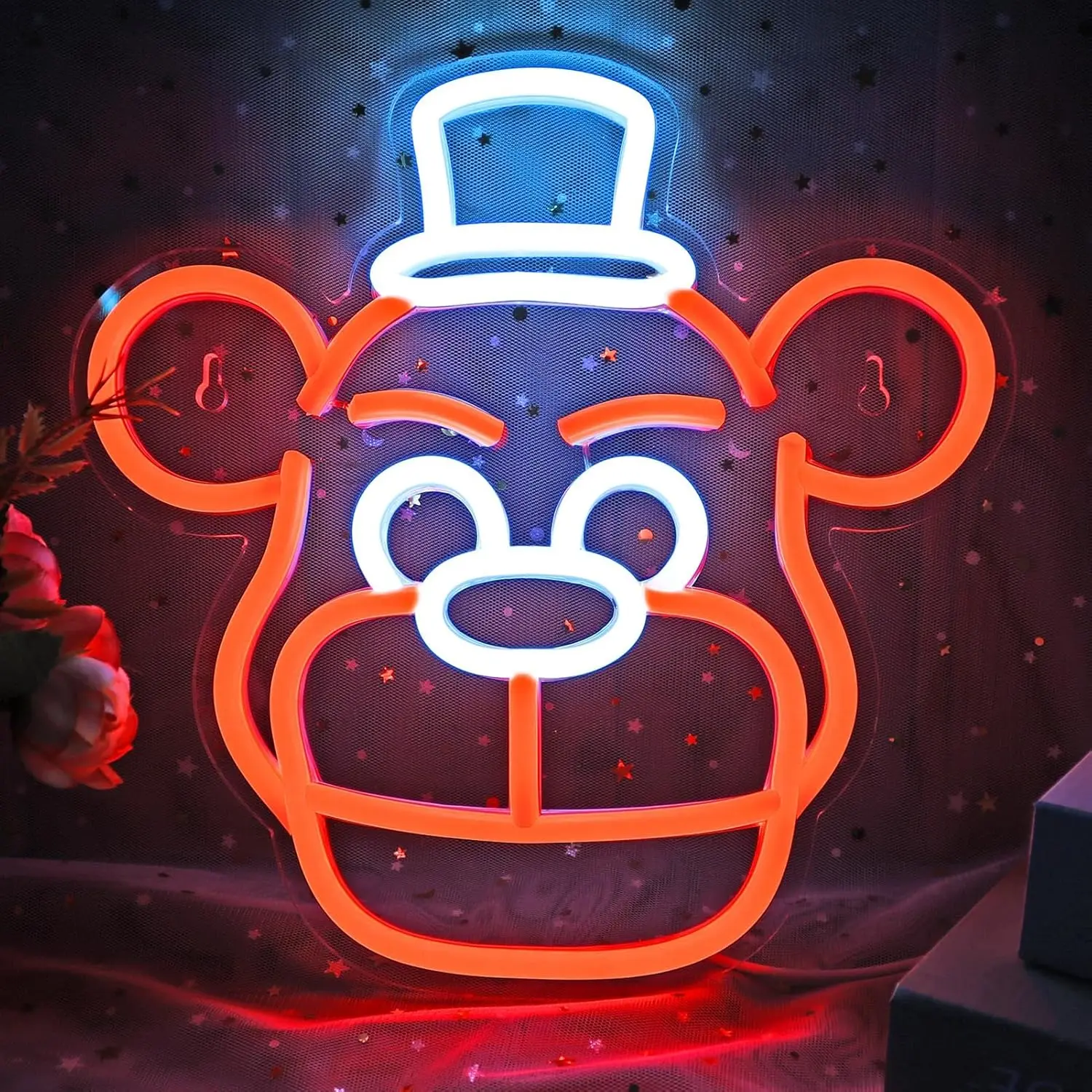 summerwins Compact Orange Bear Neon Sign - USB-Powered LED Party Mood Decorative Lights, Easy Installation, Neon Colors, for Bedroom Wall, Birthday Festival Decorations