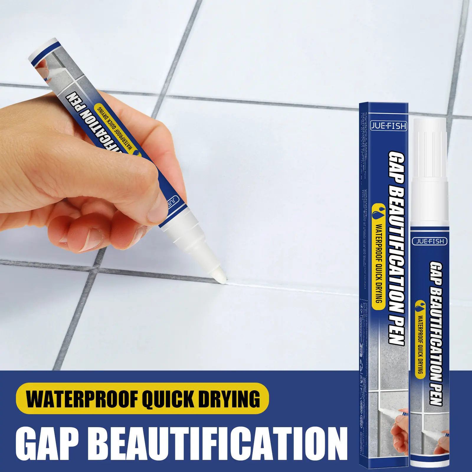 Jue-Fish Grout Pen - Waterproof Grout Sealer with Quick-Dry Glue Ingredients, Dirt-Resistant Mildew-Proof Transparent Sealant for Bathroom Tile Gaps, Floor Beautification