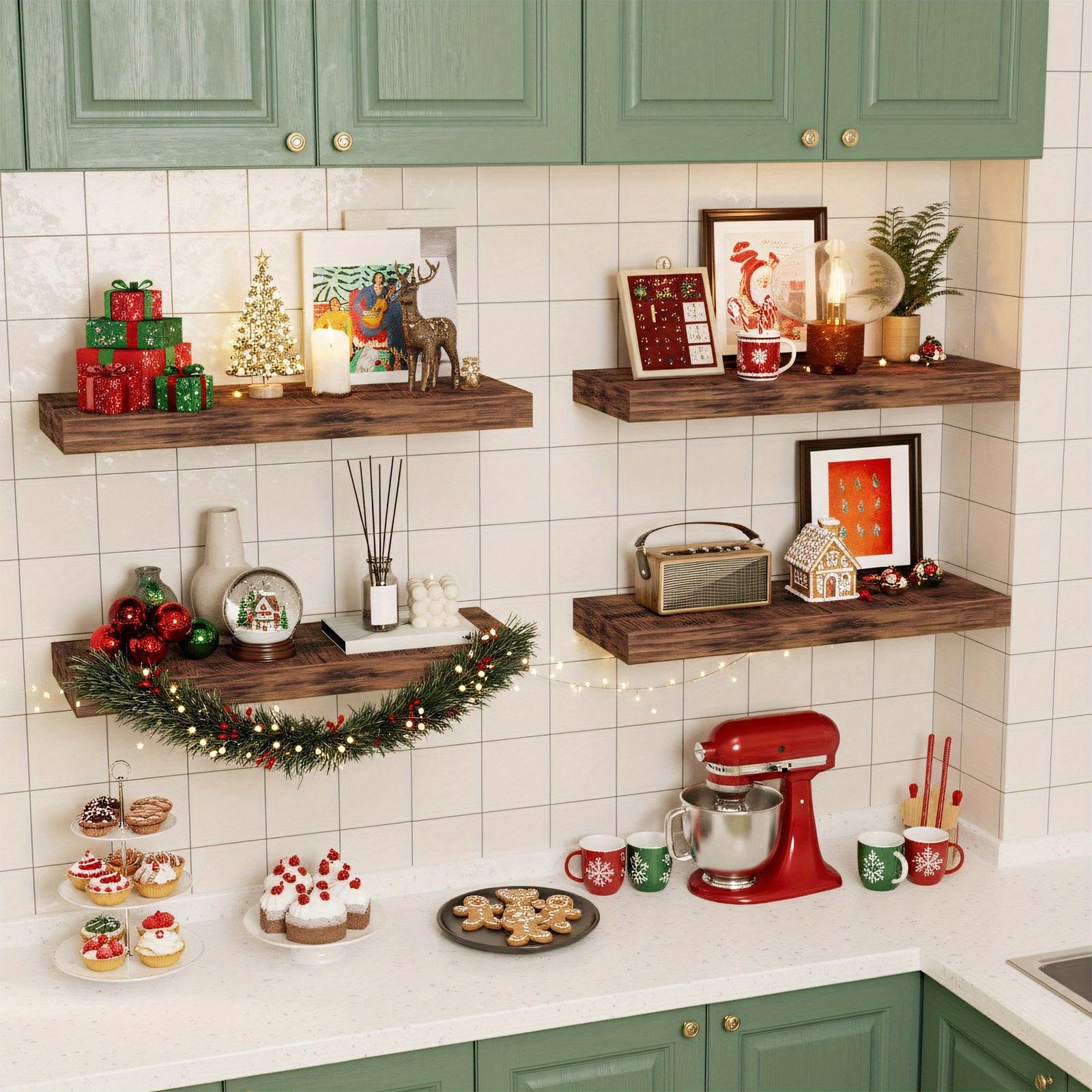 4/8pcs 15.8Inch Floating Shelves for Wall, Rustic Finish Wall Shelves, Shelves for Wall Decor, with Invisible Brackets for Home Decor