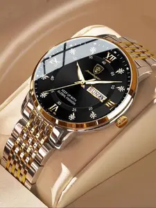 Men's Business Round Dial Luminous Analog Quartz Watch, Fashion Waterproof Durable Watch for Party, Daily Clothing Decor, Trendy All-match & Exquisite Watch for Gift, National Day Offers