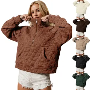 Tanming Women's Half Zip Quilted Puffer Jacket Long Sleeve Pullover Sweatshirt with Pocket Lightweight Fall Winter Casual Oversize Warm Outerwear TikTokShopBlackFriday