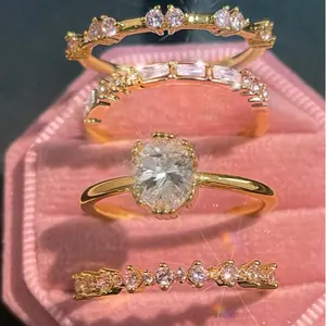 4pcs/Set Elegant Stacking Rings With Sparkling Fake Zirconia Teardrops And Rectangular Symbols, Symbolizing Romance And Prestige, For Everyday Wear, And Perfect Gift For Spring Festival New Year, No Gift Box