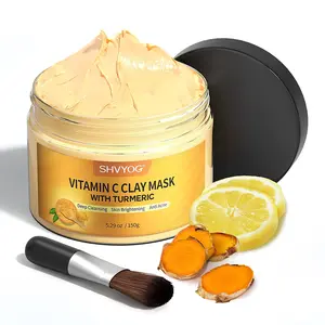 Vitamin C Face Mask with Kaolin Clay and Turmeric for Dark Spots, Dull Skin, Skincare Facial Mask for Controlling Oil and Refining Pores 5.29 Oz SHVYOG