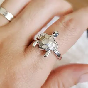 Mother of Pearl Turtle Ring, Ocean Lover Ring, 925 Silver Ring