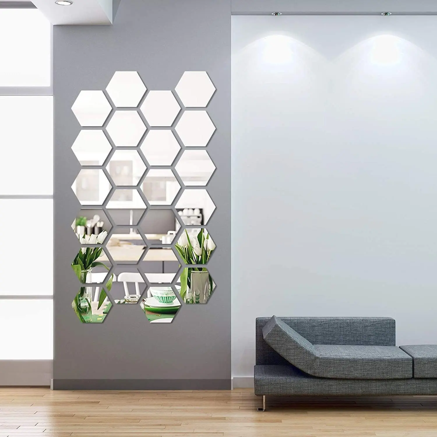 Hexagon Shaped Self Adhesive Mirror Wall Sticker, 12pcs/set Acrylic Glossy Mirror Wall Decal, Wall Art Decor for Home Living Room Bedroom Bathroom, Adhesive Stickers