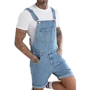 Mens Denim Shorts Bib Overall Jean Romper Casual Loose Fit Walkshort Button Pockets Summer Jumpersuit Fashion Menswear