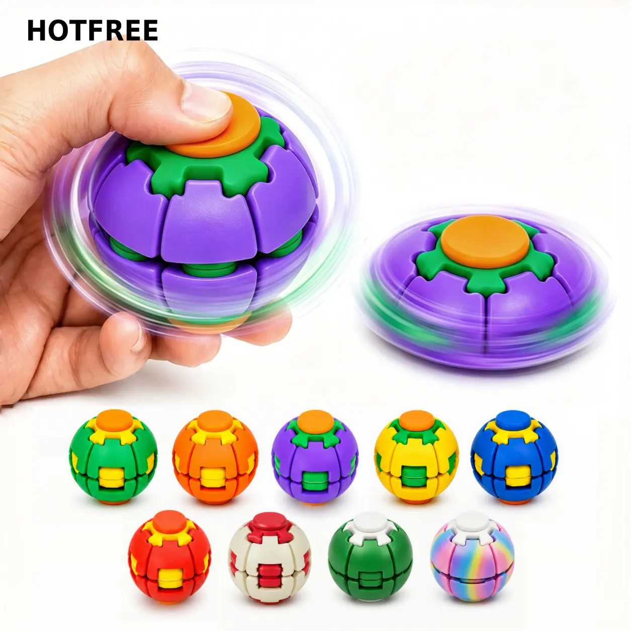 Hotfree Press-to-Spin Transforming Fidget Ball, 3D Printed Fidget Ball Toy, Smooth Spinning Sensory Gyro Toy, Stress Relief Desk Gadget, Anxiety Relief Fidget Spinner, ADHD Focus Aid, Portable Handheld Fidget Gyro Toy for Kids, Teens and Adults