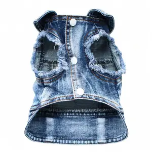 Dog Denim Jeans Jacket - Lapel Harness Vest for Small to Medium Dogs, Puppy Summer Wear, Blue Pet Coat