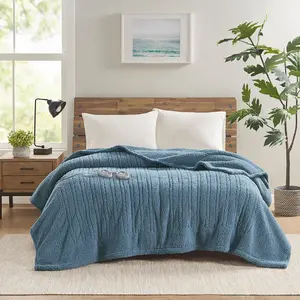 True North by Sleep Philosophy TN54-0495 62 x 84 x 0.25 in. Sherpa Heated Blanket, Blue - Twin Size
