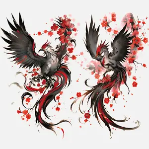 Large Temporary Tattoo Stickers, Deep Peony Phoenix Design, Waterproof Body Art, Lasts 2-5 Days, Suitable for Men & Women