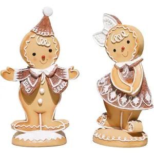 Gingerbread Decor Christmas Table Decorations - 2Pc Resin Xmas Gingerbread Boy and Girl Christmas Decorations Indoor Room Decor Aesthetic Christmas Decor
