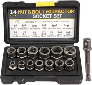 Bolt Extractor Kit,14 Pcs Nut Extractor Socket Set,1/4-3/8 Drive Drive Rounded Bolt Remover,Bolt Remover Tool Set for Removing Damaged//Rusted ,Nuts & Screws,with Hex Adapter