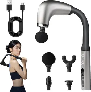 【Ultimate Deep Tissue Pain Relief】 Handheld Massage Gun with Extended Handle,  9 Intensity Modes 4 Interchangeable Heads, Quiet Brushless Motor Rechargeable Body Massager for Back, Neck, Shoulders, Legs & Everyday Relaxation Christmas Gift Idea Daily