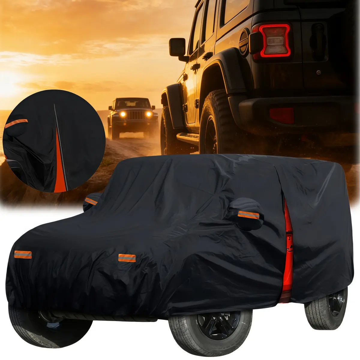 Waterproof Car Cover for Jeep Wrangler 4-Door 2006-2025 JK JL, Built for Outdoor Parking Protection, Zipper Door for Quick Entry, UV Resistant Dust Hail Protection Car Covers & Shelters, Black Dark-Reflective, Dust Car Covers & Shelters
