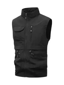 New Spring Fall Outdoor Sports Vest, Casual Loose-Fitting Jacket, Multi-Pocket Large Capacity, Unisex Stand Collar Sleeveless Waistcoat