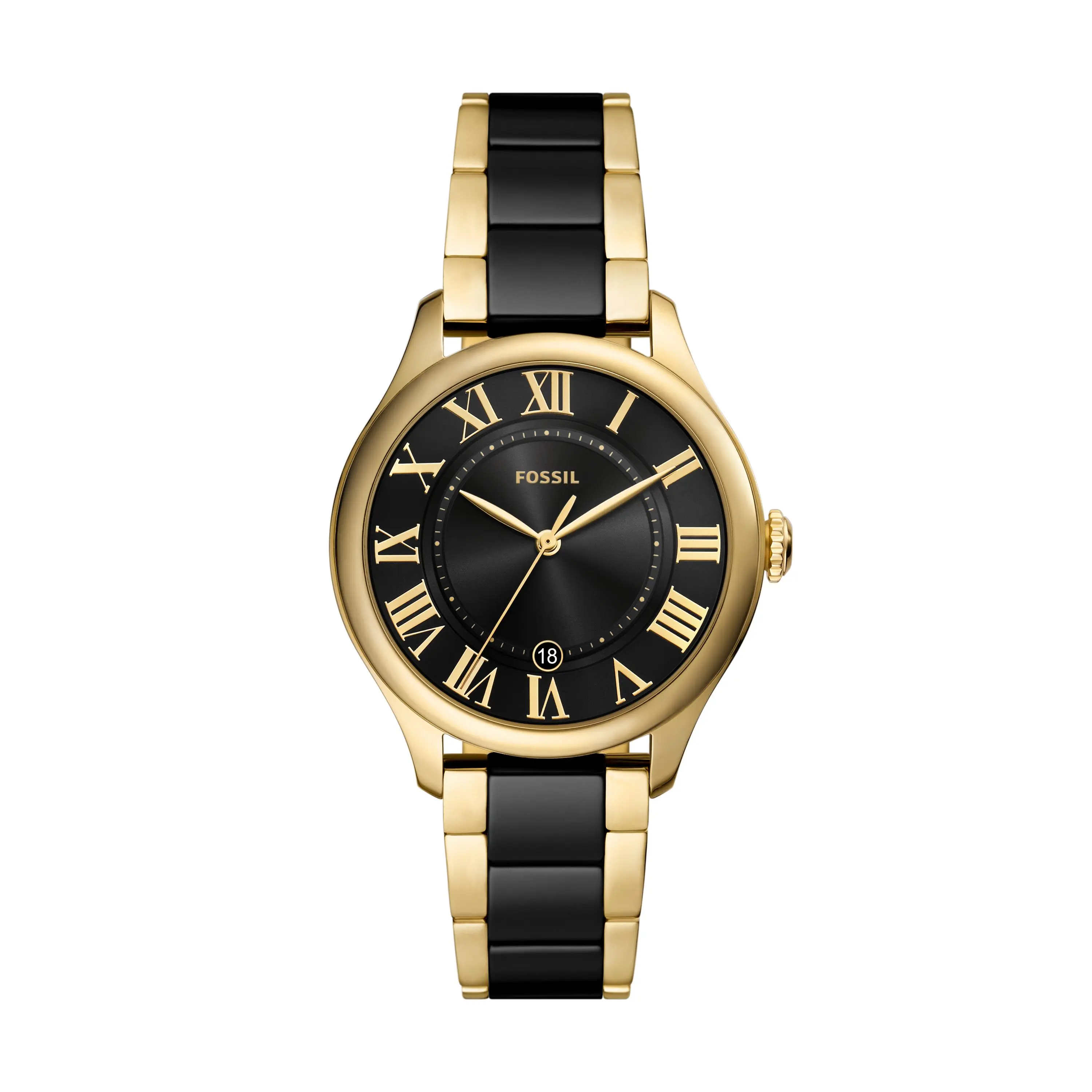 Fossil Women's Gilmore 38mm Three-Hand Date Gold-Tone and Black Ceramic Watch