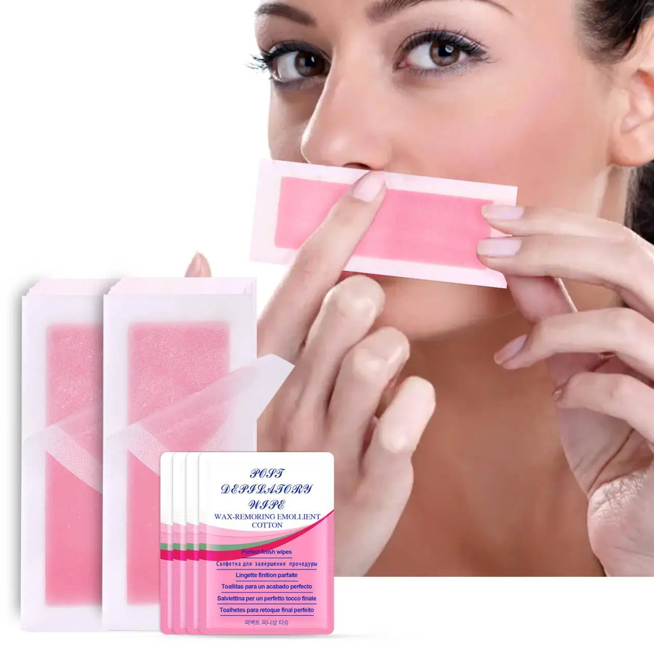 Watermelon Nose Hair Wax Removal Paper, Hair Removal Wax Strips with Cleansing Wet Wipes, Suitable for Underarms, Lips, Legs, Eyebrows, Mustaches, Bik