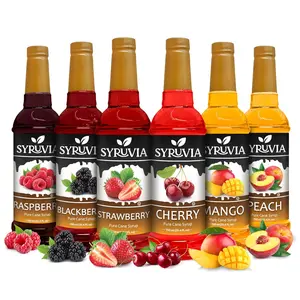 Syruvia Fruit Syrup Variety Pack – Strawberry, Blackberry, Raspberry, Cherry, Mango & Peach – 25.4 fl oz – Ideal for Coffee, Lattes & More (6-Pack)
