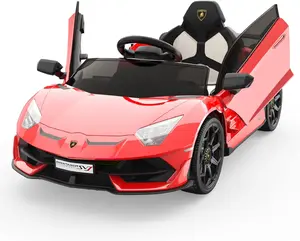 12V Kids Electric Car with Remote Control, LED Lights & Sound System - Licensed Lamborghini Battery Powered Ride-On Toy for Boys & Girls,red