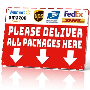 Please Deliver All Packages Here Metal Sign 12x8 In Aluminum, Vintage Delivery Tin Sign for Home, Porch, Entryway, Retro Package Drop Off Wall Art for Amazon, Walmart, 12x8 Inch Aluminum Plaque