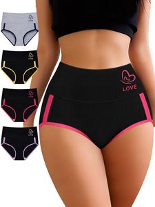 Butterfly & Letter Print Panty Soft Breathable Comfortable Knicker for Daily Wear Women's Underwear for All Seasons Fit Athletic High-Waisted Design Polyester/Elastane Blend,mothersdaygift.