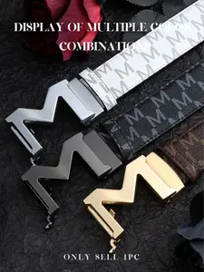 Men's Letter M Design Automatic Buckle Belt, Fashion Belt for Party, Daily Clothing Decor, Trendy All-match & Exquisite Belt for Birthday Gift, Stylish Belts, Belts Men