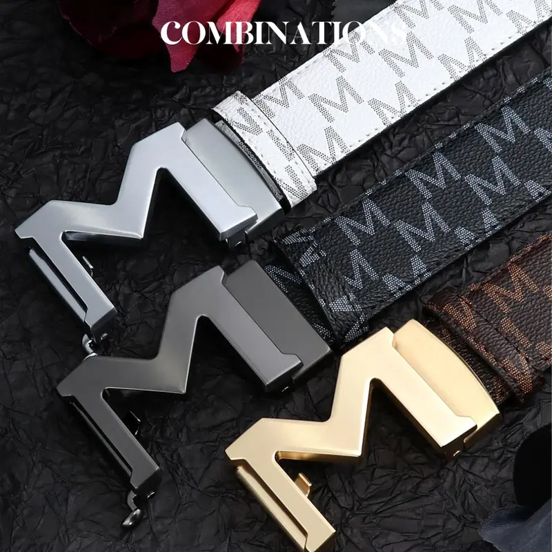 Men's Letter M Design Automatic Buckle Belt, Fashion Belt for Party, Daily Clothing Decor, Trendy All-match & Exquisite Belt for Birthday Gift, Stylish Belts, Belts Men, Belt With Buckle