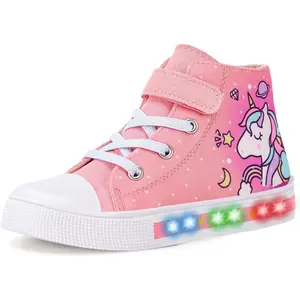Boys Girls Light Up Shoes, Toddler Canvas Sneakers, Kids High Top Fashion Sneakers
