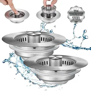 3 in 1 Kitchen Drain Cover Stainless Steel Food Catcher Anti Clog Sink Strainer Universal Fit For Standard 35 Inch Sinks 3-in-1 kitchen sink drain strainer
