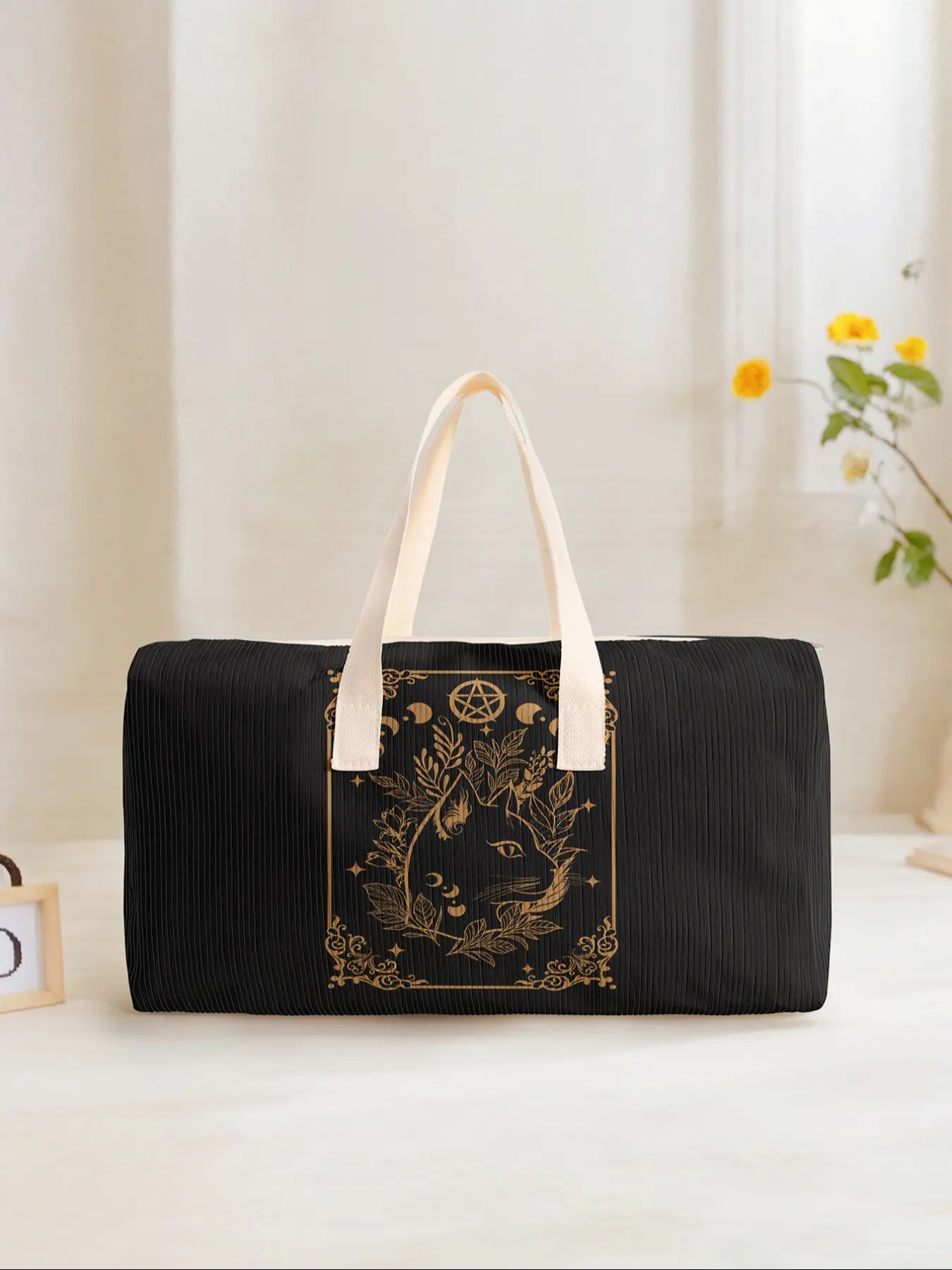 Large Capacity Corduroy Travel Duffel Bag, Cat Print Casual Weekender Bag, Perfect for Weekend Getaways & Daily Commuting, Multifunctional Luggage