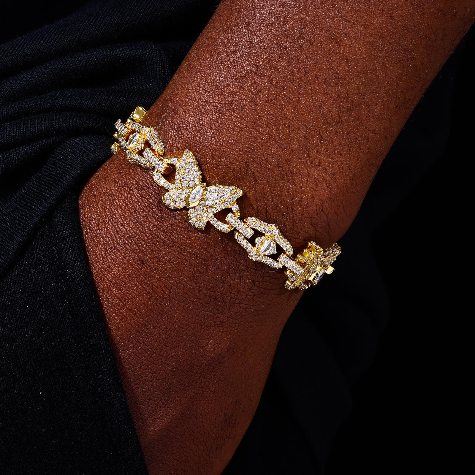 【#CMB20】 Butterfly Bracelet Copper Moissanite UCCIYO Lab-Created Moissanite Bracelets For Men or Women Hip Hop Rock Fine Jewelry