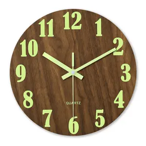 Tuscany Wooden Glow-In-The-Dark Analog Wall Clock, Creative Decorative Clock, Silent Non-Ticking Design, No Battery Included, Home Office Living Room Decor