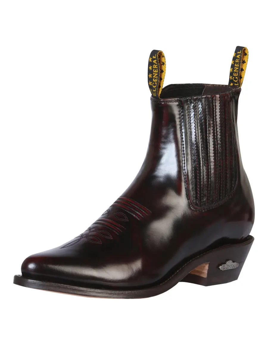 Men's Elegant Cowboy Ankle Boots in Wine Chameleon Skin Leather, Pointed Toe Western Shoe with a Durable Leather Sole, Fashion Boot