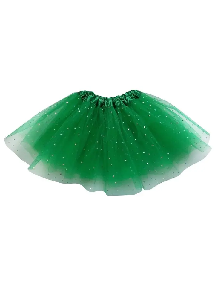 Green Sequin Heart Princess Dress Up Ballet Dance 5K Running Halloween Tutu Skirt Costume for Toddler, Girls, Women, Plus