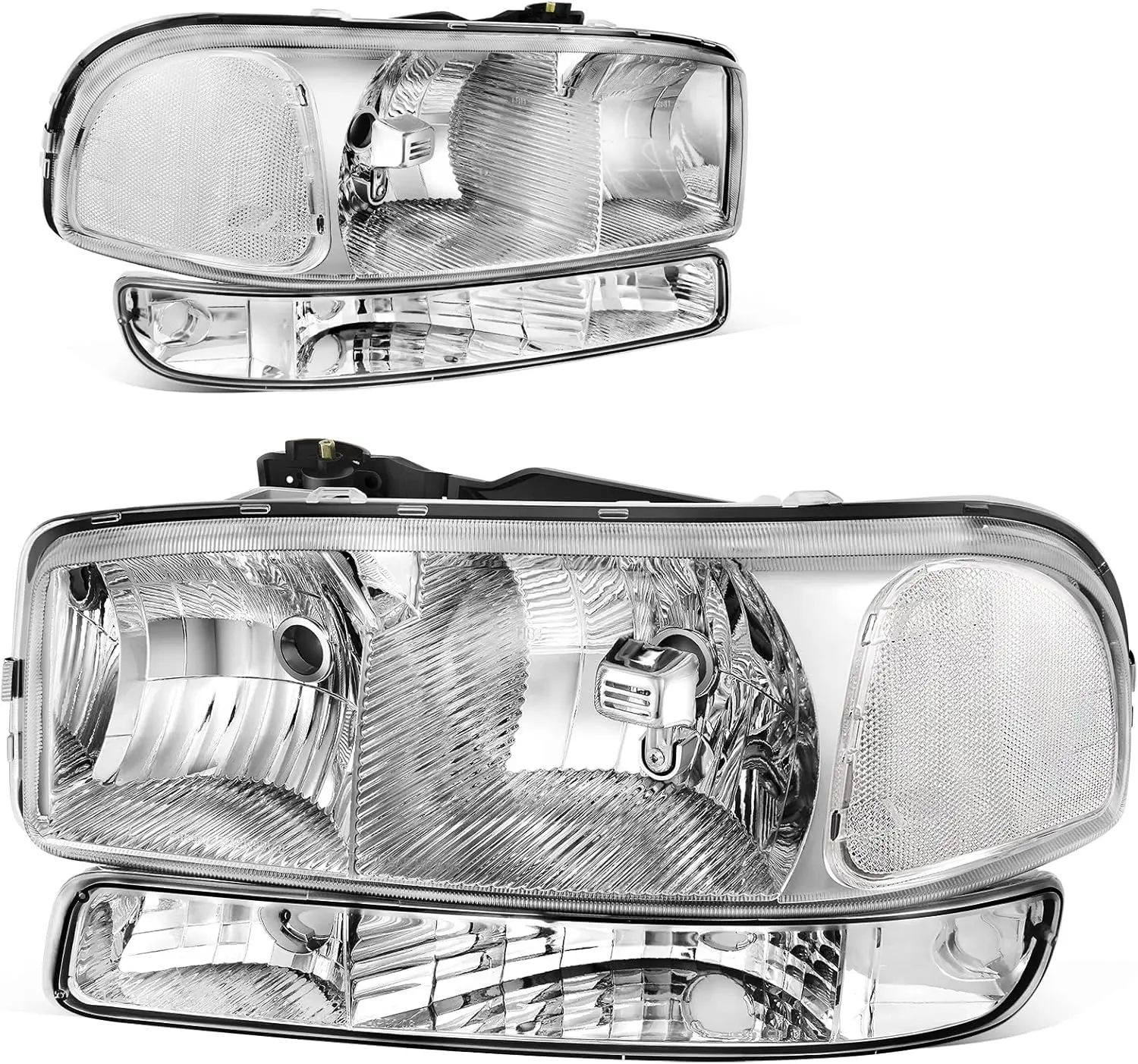 YITAMOTOR Headlight Assembly Compatible with 99-06 GMC Sierra 1500 2500/01-06 Sierra 1500HD 2500HD 3500/2007 Sierra 1500 1500HD 2500HD 3500 Classic / 00-06 GMC Yukon XL Headlamp Chrome Housing