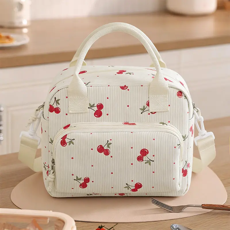 Corduroy Insulated Lunch Bag，11L Lunch Bag for Women and Men,Lunch Organizer,Reusable Lunch Box,Water Resistant Portable Cooler Tote Bag for Work Picnic