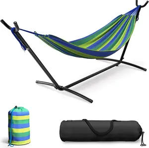 Double Hammock with Steel Stand for Camping & Hiking - Outdoor Relaxation Equipment with Adjustable Height Options Canvas Camping