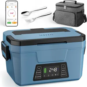 Wisakey Cordless Electric Lunch Box for Adults, APP Control Heated Lunch Box for Men Food Warmer Rechargeable Lunch Box 248℉ Timer Self Heating Lunch Box, 5-sided Heated lunchbox Gifts for Women Work/Outdoor Portable Stainless Steel with Battery
