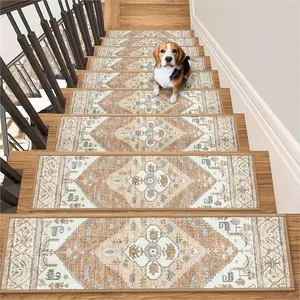 Stair Treads Non Slip 15 Pack 8" X 30" Stair Treads for Wooden Steps, Washable Self Adhesive Stair Runners Stain Resistant Stair Carpet, Edging Staircase for  Elders and Dogs (15pc, Taupe)