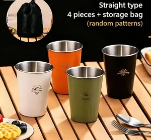 Camping Cup 12oz (4 Pack) Stainless Steel Cup for Outdoor Picnic Hiking Fishing Surfing Party Pint cup Metal Mug Tumbler Camping Gift for Him
