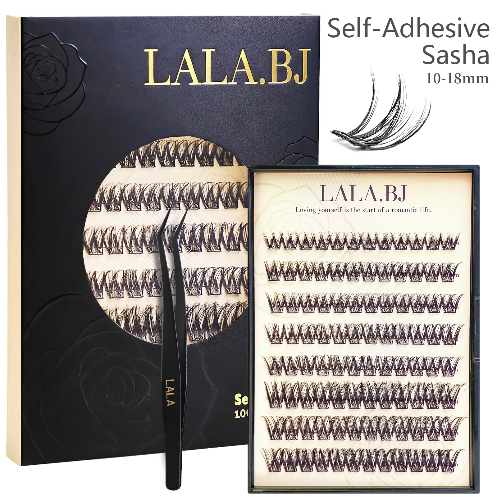 【Sasha】LALA Self-Adhesive Eyelashes 10-18m D-Curly Pre-Glued Lash Clusters Easy Application & Reusable No Glue Needed for Natural Look Cosmetic Gentle Makeup Synthetic