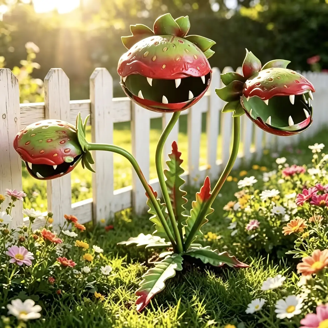 Realistic Metal Venus Flytrap Garden Decor Stake, Carnivorous Plant Outdoor Lawn Art for Garden, Patio, Flower Bed