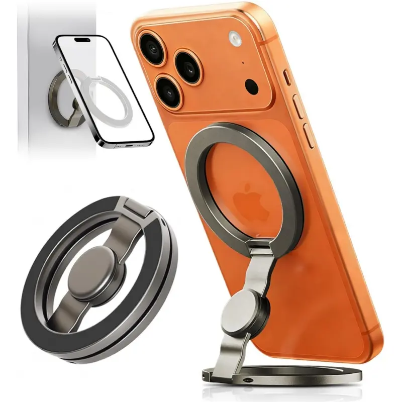2-in-1 Magnetic Phone Stand with Fidget Spinner, Dual-Sided MagSafe Ring Holder, Foldable 360° Rotating Phone Grip for Desk, Car & Travel