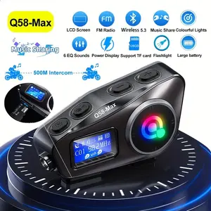 A must-have for every cycling buddy!Q58-Max helmet Bluetooth intercom, supports 500 m range connectivity / 6 sound effects / Bluetooth 5.3, RGB ambient lighting + large battery—great for team rides and commuting motorcycle headset