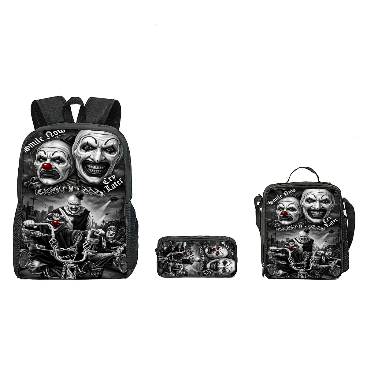 Terrifier Backpack Set 3PCS Horror Movie School Backpack With Lunch Bag Pencil Case Cute Creepy Aesthetic Bookbag For Teens Kids Back To School Gift Travel Daypack Large Capacity Viral Halloween School Bag Set